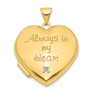 14k Two-tone Diamond ALWAYS IN MY HEART Script with Heart Charm Inside 21mm Heart Locket