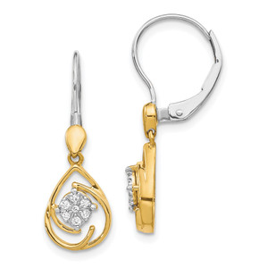14k Two-tone Diamond Teardrop Dangle Leverback Earrings