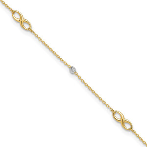 14K Two-Tone Diamond-cut Beads and Infinity 10 inch Anklet Plus 1 inch Extender