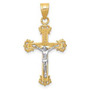 14K Two-tone Diamond-cut Crucifix Pendant - D3-E2732F03-3988