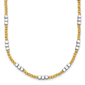 14K Two-tone Diamond-cut Round and Square Beaded 18 inch Necklace