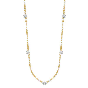 14K Two-tone Diamond-cut Stars with Oval Chain 16 inch Station Necklace Plus 2 inch Extender