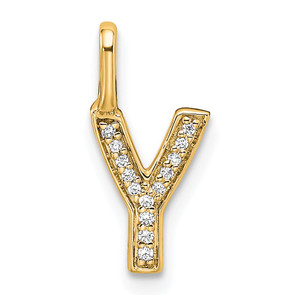 14K  Gold Diamond Letter Y Initial Pendant