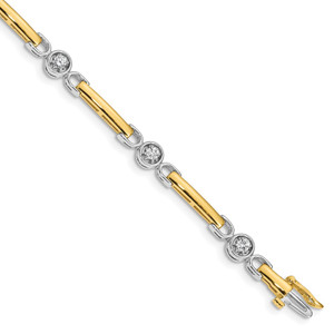 14k Two-tone Holds 1/2 carat 6-2.75mm Round Diamond Bar 7 inch Tennis Bracelet Mounting