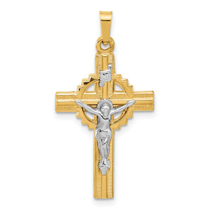 14k Two-Tone Hollow INRI Crucifix Pendent - XR-E7AF8EA7-3446