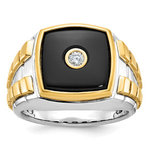 14k Two-tone IBGoodman Men's Onyx and 1/10 carat Diamond Complete Ring