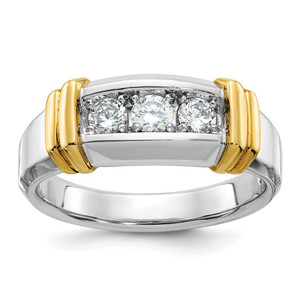 14k Two-tone IBGoodman Men's Polished 3-Stone Ring Mounting - B6-27BC56DB-2255