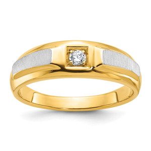 14k Two-tone IBGoodman Men's Polished and Satin 1/10 carat Diamond Complete Ring - B6-528373D6-5175
