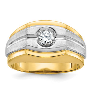 14k Two-tone IBGoodman Men's Polished and Satin 1/3 carat Diamond Complete Ring