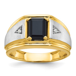14k Two-tone IBGoodman Men's Satin Onyx and Diamond Complete Ring
