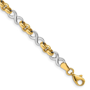 14K Two-Tone Infinity Symbol and Rolo Link 7.5 inch Bracelet