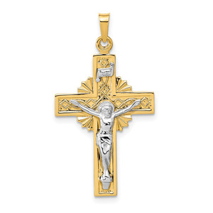 14k Two-tone INRI Crucifix Pendant - XR-56D91EDD-3723