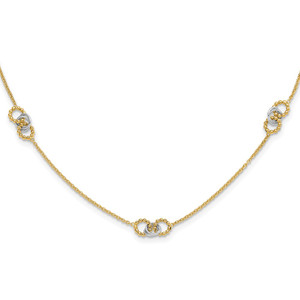 14K Two-tone Linked and Beaded Circles 3-Station 16 inch Necklace Plus 2 inch Extender