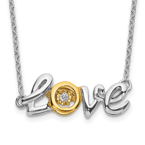 14k Two-tone LOVE Moving .03 carat Diamond 18 inch Necklace