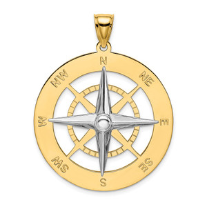 14k Two-tone Nautical Compass White Needle Charm