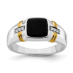 14k Two-tone Onyx and Diamond Mens Ring - RM-9CC38B37-2945