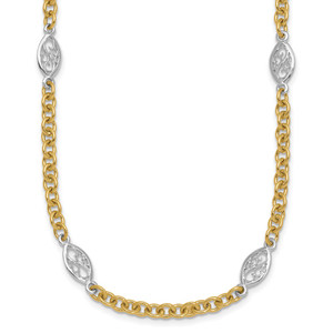 14k Two-tone Polished 6.5mm Fancy Cable Chain and Filigree Oval 18 inch Necklace