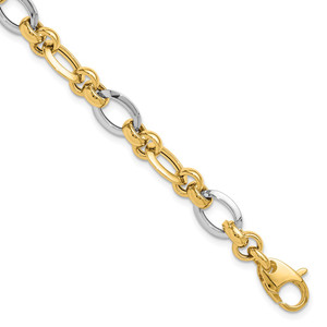 14K Two-tone Polished 8.2mm Fancy Link 7.75 inch Bracelet