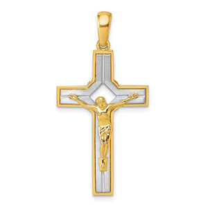14k Two-tone Polished and Satin Crucifix With Square Cut Out Pendant