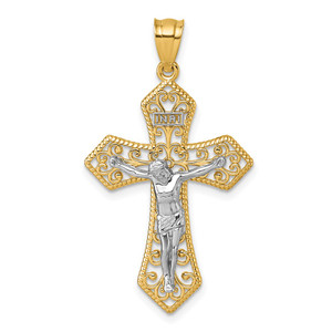 14k Two-tone Polished and Textured Filigree Passion Crucifix Pendant - K1-FC975727-7481