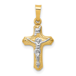 14k Two-tone Polished and Textured INRI Crucifix Pendant - XR-CB1B944A-1426