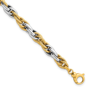 14k Two-tone Polished and Twisted 6.5mm Lightweight Fancy Rope Link 7 inch Bracelet