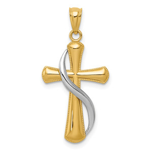 14K Two-Tone Polished Cross w/Drape Pendant - C3-30F55227-2531
