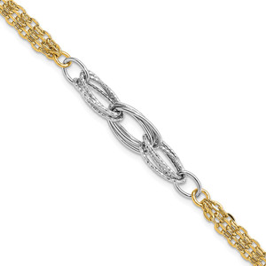 14k Two-tone Polished Diamond-cut 7mm Fancy Link 7.5 inch Bracelet