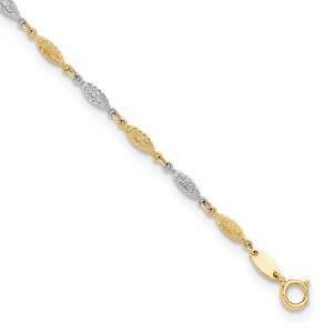 14K Two-tone Polished Diamond-cut Infinity Link 9 inch Anklet Plus 1 inch Extender