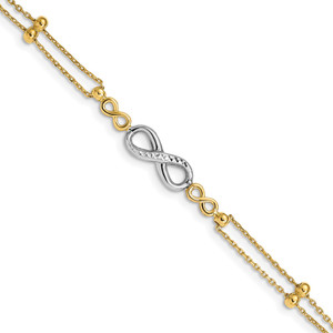 14K Two-tone Polished Diamond-cut Infinity Symbol 2-Strand 7.5 inch Bracelet