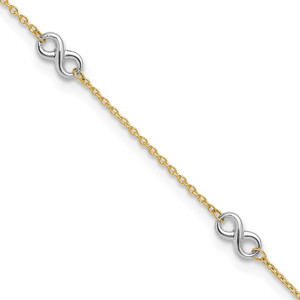 14K Two-tone Polished Infinity 5-Station 10 inch Anklet Plus 1 inch Extender
