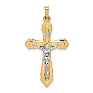 14k Two-tone Polished INRI Crucifix Pendant - XR-9EF0F6DD-9367