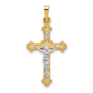 14k Two-tone Polished INRI Crucifix Pendant - XR-FD6B52C7-5392