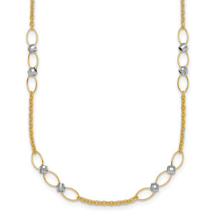 14k Two-tone Polished Oval Links and Faceted Beads 18 inch Necklace
