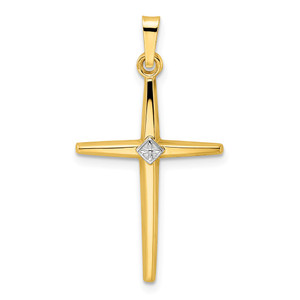14k Two-tone Polished Solid Diamond Shape Center Cross Pendant - XR-B5161B8D-3264