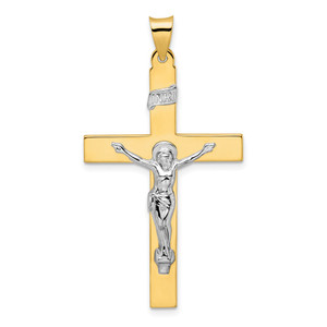 14k Two-tone Polished Solid INRI Crucifix Pendant - XR-1EB24627-9936