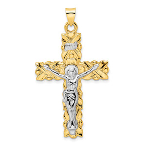 14k Two-tone Polished Solid INRI Crucifix Pendant - XR-580C947F-9413