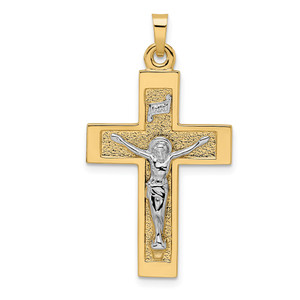 14k Two-tone Polished Solid INRI Crucifix Pendant - XR-595D468A-4495
