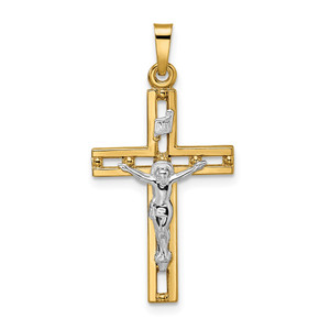 14k Two-tone Polished Solid INRI Crucifix Pendant - XR-921F8E38-8417