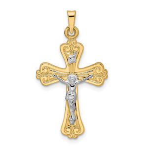 14k Two-tone Polished Solid INRI Crucifix Pendant - XR-A131F575-9600