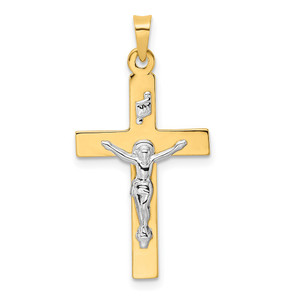 14k Two-tone Polished Solid INRI Crucifix Pendant - XR-EB17C852-7275