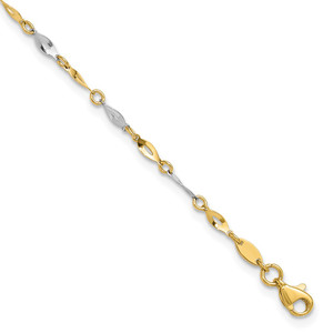 14K Two-Tone Polished Twisted Link 9 inch Anklet Plus 1 inch Extender