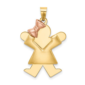 14k Two-Tone Puffed Girl with Bow on Left Engravable Charm - XK-04FC9B6C-2216