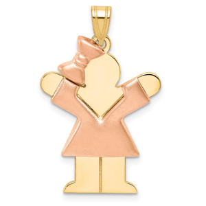 14k Two-Tone Puffed Girl with Bow on Left Engravable Charm - XK-2A511F33-9244
