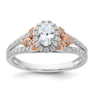 14k Two-tone Rose and White Gold 3/4 carat Lab Grown Diamond VS/SI+ G+ Oval Complete Halo Engagement Ring