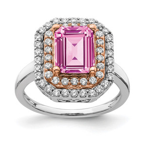14k Two-Tone Rose and White Gold 5/8 carat Lab Grown Diamond VS/SI+ G+ and Lab Created Pink Sapphire Fashion Ring - RM-4AB212F2-4935