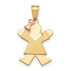14k Two-Tone Small Girl with Bow on Left Engravable Charm - XK-7060C86C-6630
