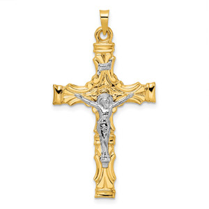 14k Two-tone Solid INRI Crucifix Pendant - XR-8D07E974-8848