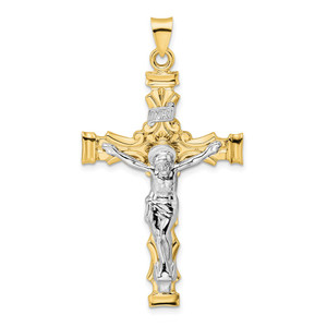 14k Two-tone Solid INRI Crucifix Pendant - XR-EA4DEFEF-6484