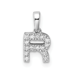 14K  White Gold Diamond Letter R Initial with Bail Pendant
